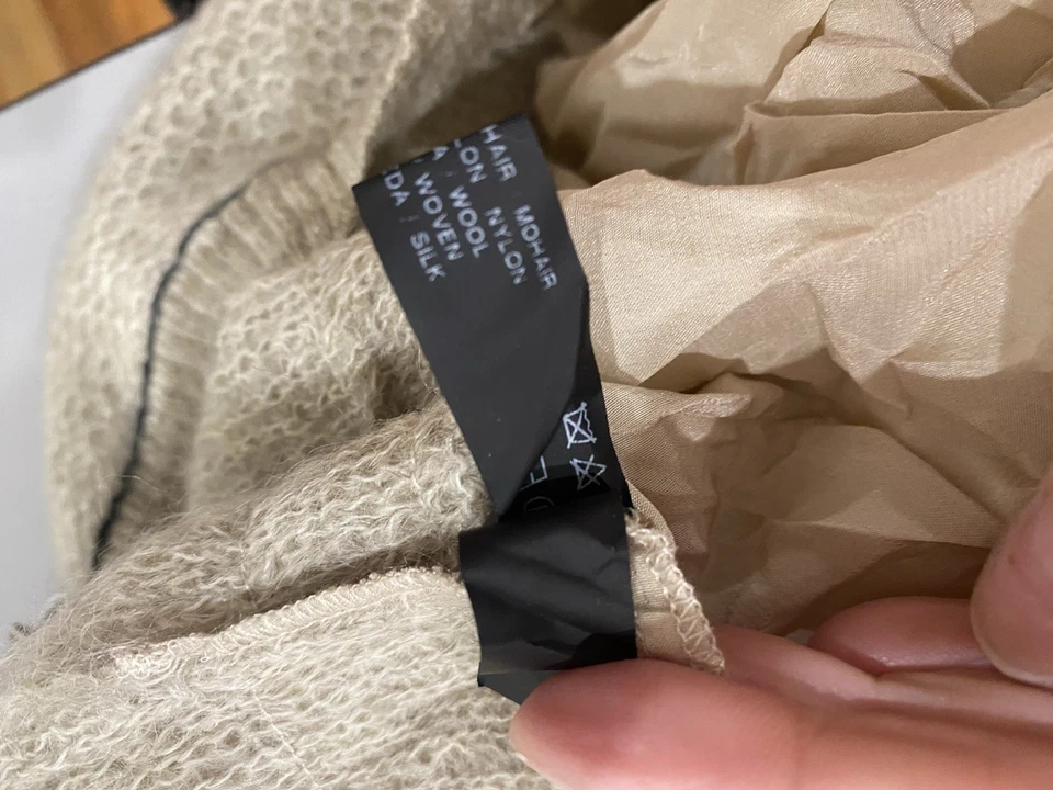 Sita Murt Dress Sz 38 Beige Mohair Blend Silk X Knit Trim Sheer V-neck Cream - Image 4 of 4