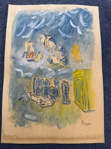 pablo picasso painting drawing on old paper signed stamped