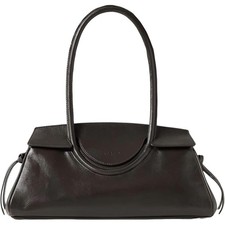 Staud Womens Solid Espresso Maude Silver Zipper Leather Shoulder Bag OS New