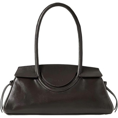 Staud Womens Solid Espresso Maude Silver Zipper Leather Shoulder Bag OS New