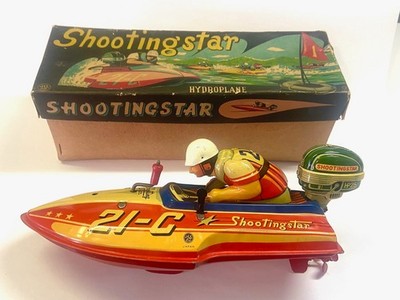E.T.C  of Japan  SHOOTING STAR Tin Friction hydroplane boat 9.5'' L EXCELLENT