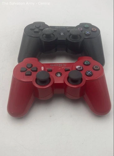 Sony PlayStation 3 Dualshock 3 Red Black Video Game Controllers Lot Of 2