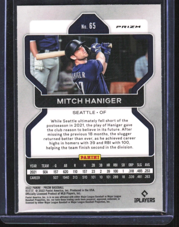 2022 Panini Prizm red white Blue Mitch Haniger Seattle Mariners #65 - Image 2 of 2