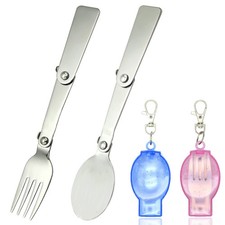2PCS Folding Fork And Spoon Set With Case Portable Folding Tableware Set Port...