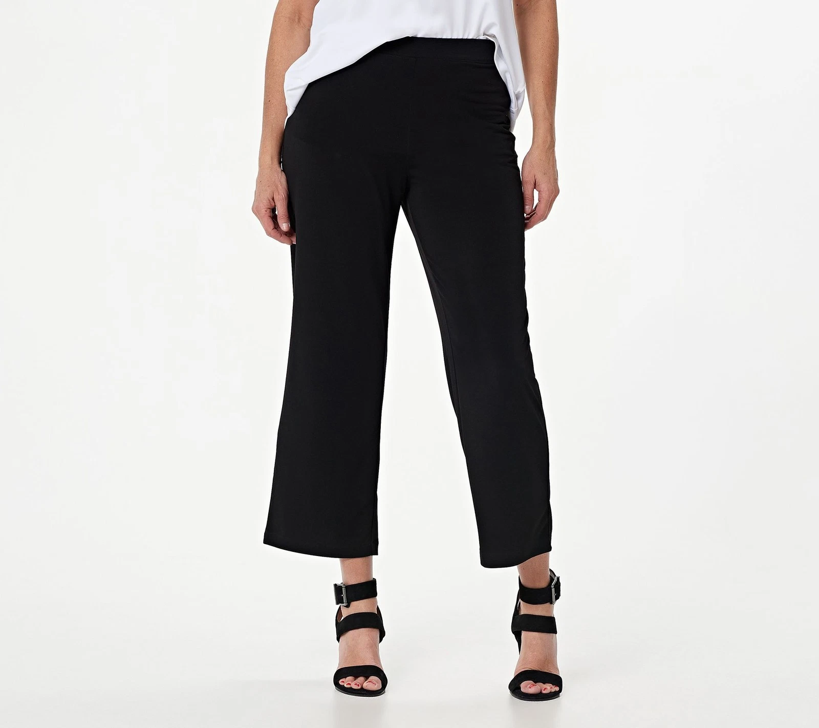Susan Graver Women's Pants Sz L Essentials Liquid knit Crop Black A390513