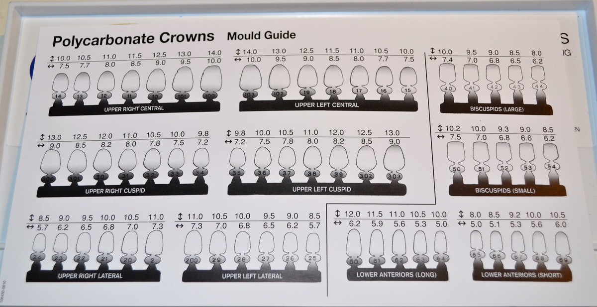 Dental Temporary Crowns #9 Upper Left Central - Polycarbonate Crowns Kit (7 Sizes) + DENTEK