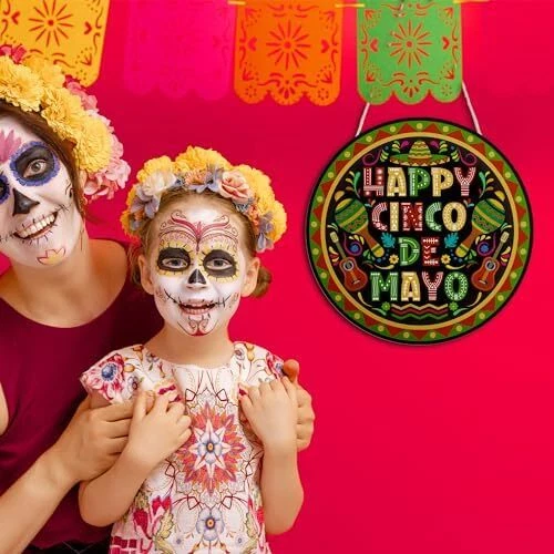 Putuo Decor Mexican Theme Party Decorations, Happy Cinco De Mayo Wood Door Sign, - Picture 5 of 7