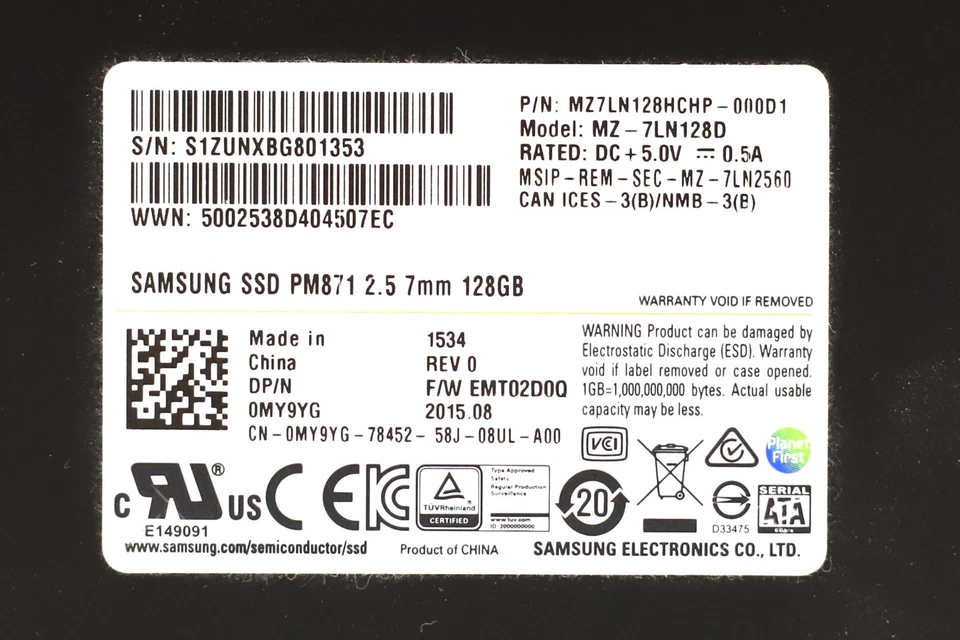 Dell MZ-7LN128D PM871 128GB 2.5" 6Gb/s 7mm SATA Solid State Drive Dell: 0MY9YG - Image 3 of 3