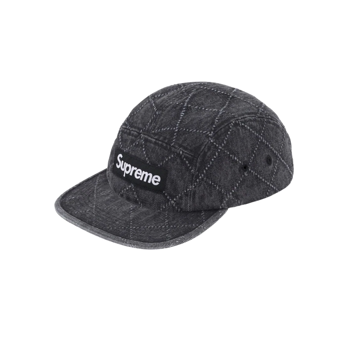 Casquette de camp en denim poinçonnée Supreme noire   23FW  