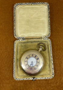 Authentic DENNISON STAR GOLD PLATED FULLY WORKING POCKET WATCH & BOX 15 JEWELS HALF HUNTER