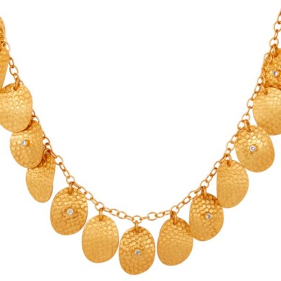 Multi Texture Coin Necklace Yellow Gold Plated 25 Inches Chain