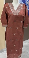 Indian Ethnic Roman Silk Brown Embroidered Party wear Kurta Kurti Tunic