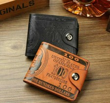 Men's US100 Dollar D2 Leather Bifold Card Photo Holder Embossed Vintage Wallet