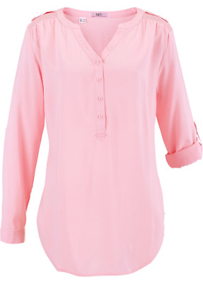 Damen Bluse rosa Viskose weich fallend Langarm oder 3/4 Arm Größ 38 - 50 neu 732