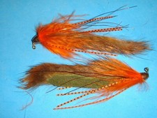 FLY FISHING FLIES - Orange/Olive (Cray) MEAT WHISTLE Bunny Streamers #4 (3 pcs.)