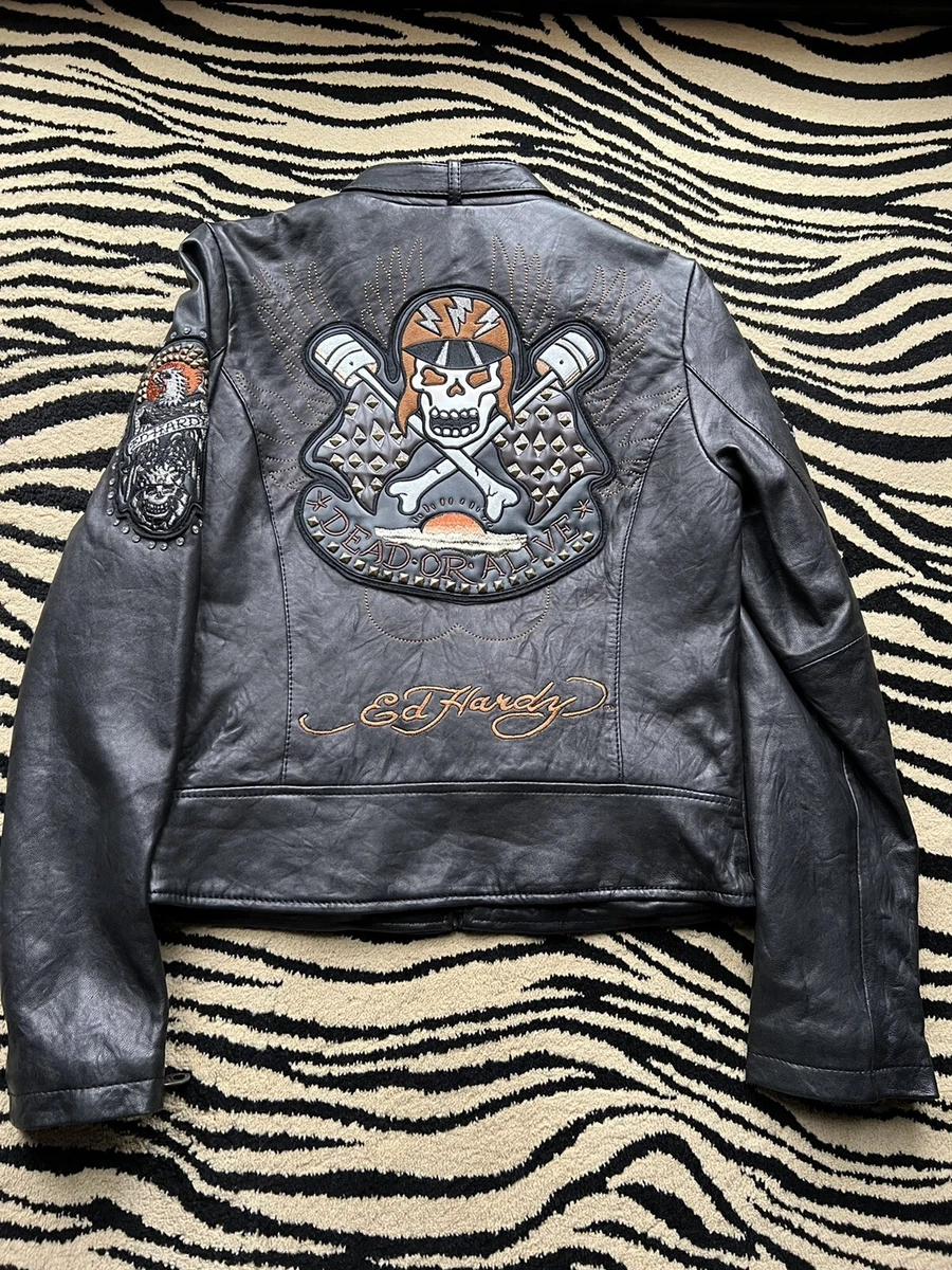 ED HARDY Avirex Womens Rare Leather Biker Jacket (New - Size S) | eBay