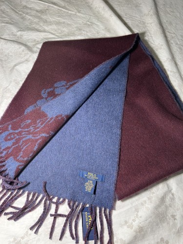 POLO RALPH LAUREN SCIARPA UOMO LANA REVERSIBILE MADE IN ITALY NUOVA CON ETICHETTE GRANDE PONY - Foto 5 di 8