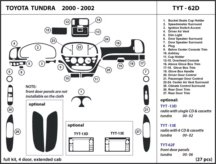 2000 toyota tundra interior parts outlet