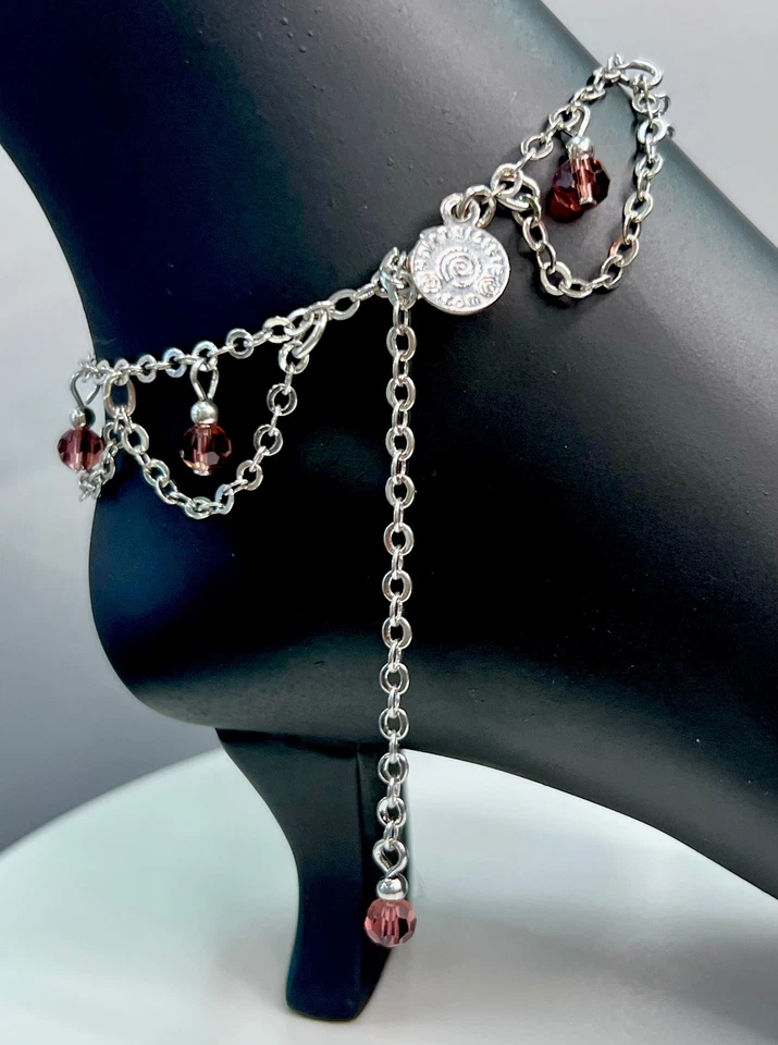 银脚链 – 悬垂珠链波西米亚节日珠宝 – 中世纪金属 — 第 4/4 张图片