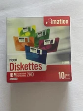 Imation Neon Diskettes 3.5" 1.44 MB IBM Formatted 2HD Floppy Disks 10 Pack  New