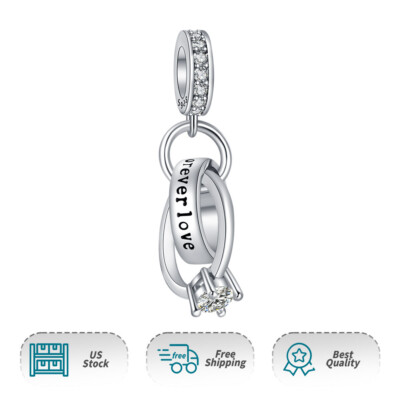 Real Authentic Forever Love Ring Dangle 925 Sterling Silver Women Bracelet Charm