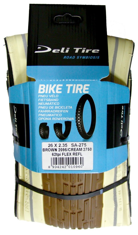 Deli Tire 26 x 2.35 Folding Bead, Beach Cruiser Bike Tire, Brown/Cream