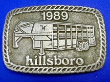 HILLSBORO Livestock Trailer Cattle Hauler Trucker 1989 Vintage Belt Buckle