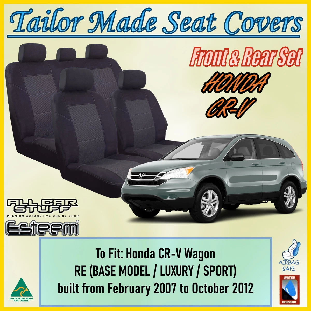 Tailor Made Black Seat Covers for Honda CR V CRV RE Wagon 02