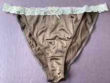 Women Panties,bikinis ILUSION Size L. Mocha Satin Soft W/Fishnet Waistband