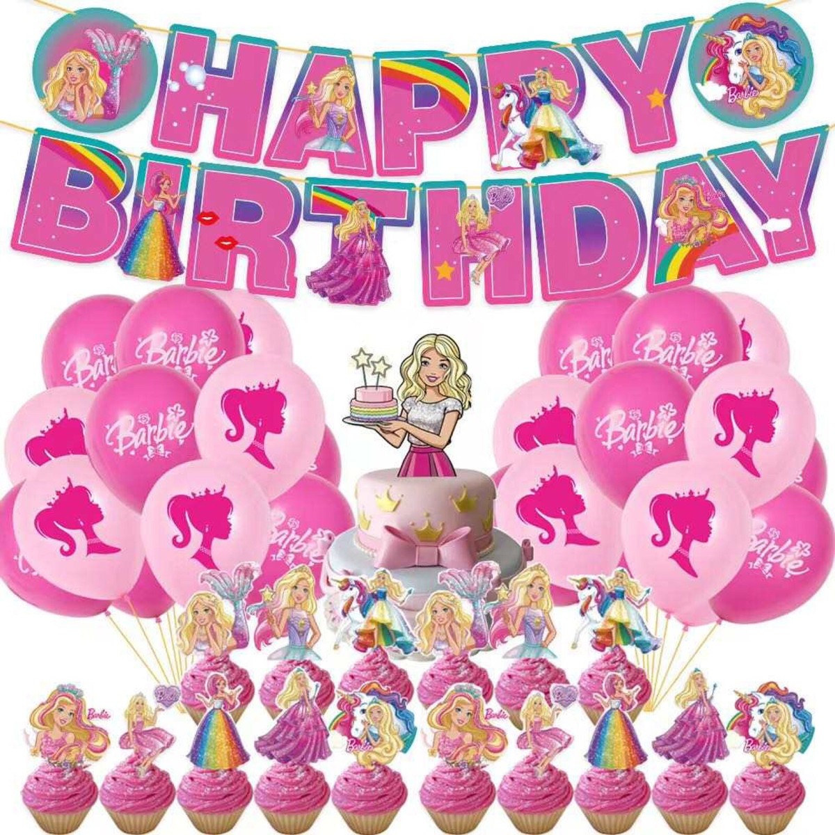 38 Piece Barbie Birthday Party Theme Pink Decorations Balloons