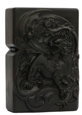 Case Only Natural Ebony Black Wood Unicorn Dragon Lighter Box For Zippo Insert Q