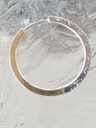 White Sapphire Labcreated Round Cut Hoop Earrings 10kt Solid Two Tone Gold - Picture 6 of 12