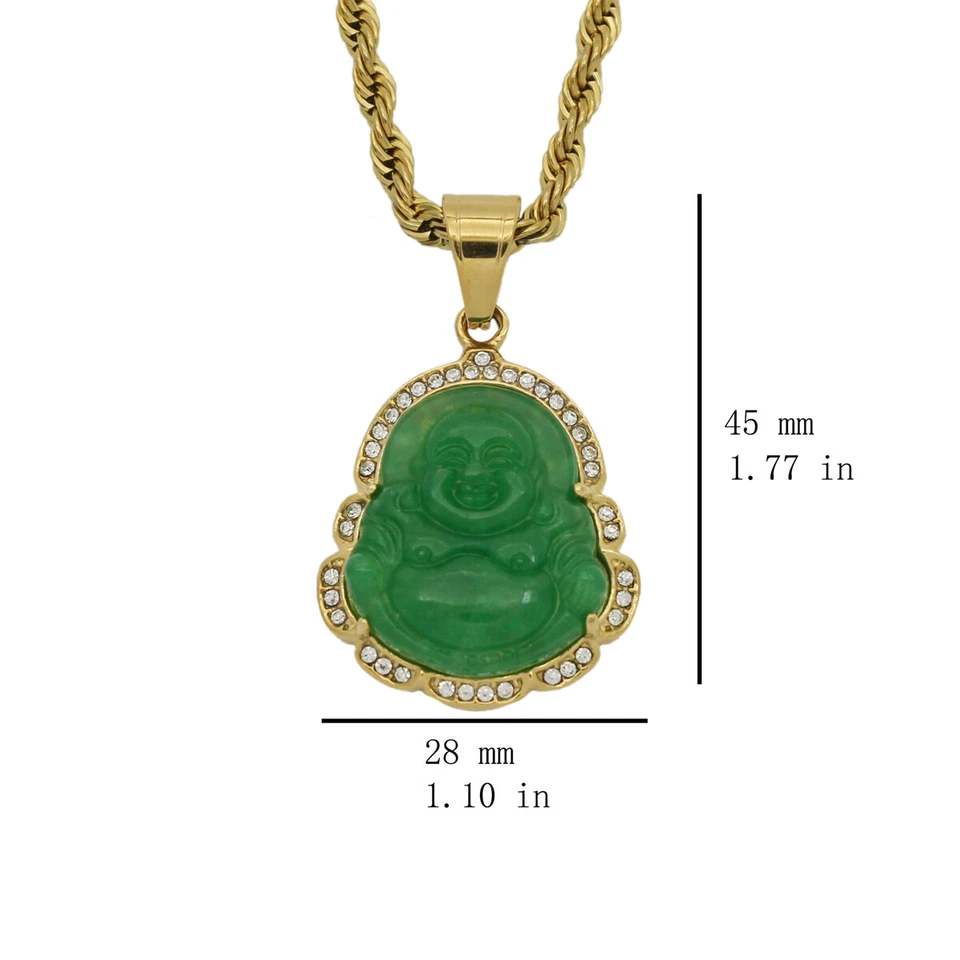 1pc Edelstahl Strasssteine Jade Buddha Anhänger Schmuck Gold Kette Halskette - Bild 4 von 4