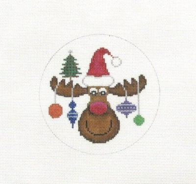JP Needlepoint Moose with Ornaments Handpainted Needlepoint Canvas