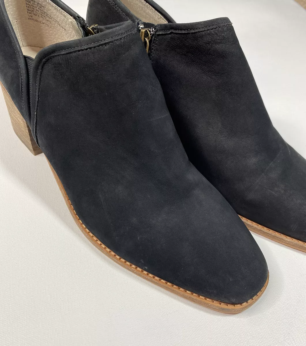 Caslon Black Leather Chunky Wood Heel Zip Ankle Boots Booties Sz