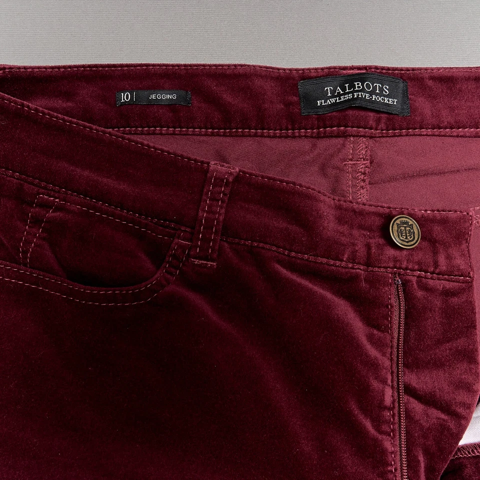 Talbots Jeggings Mujer’s 10 Borgoña Terciopelo Elastizado Impecable Cinco Bolsillos Foto 4 de 4