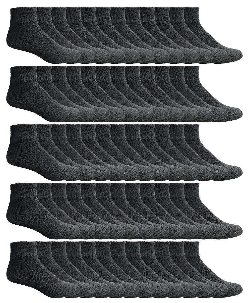 72 PK of Mens Premium Cotton Quarter Ankle Sport Socks Size 10-13 Solid Black