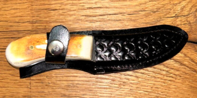 White Cat Skiner Knife Cut Bone Handle With Sheath New