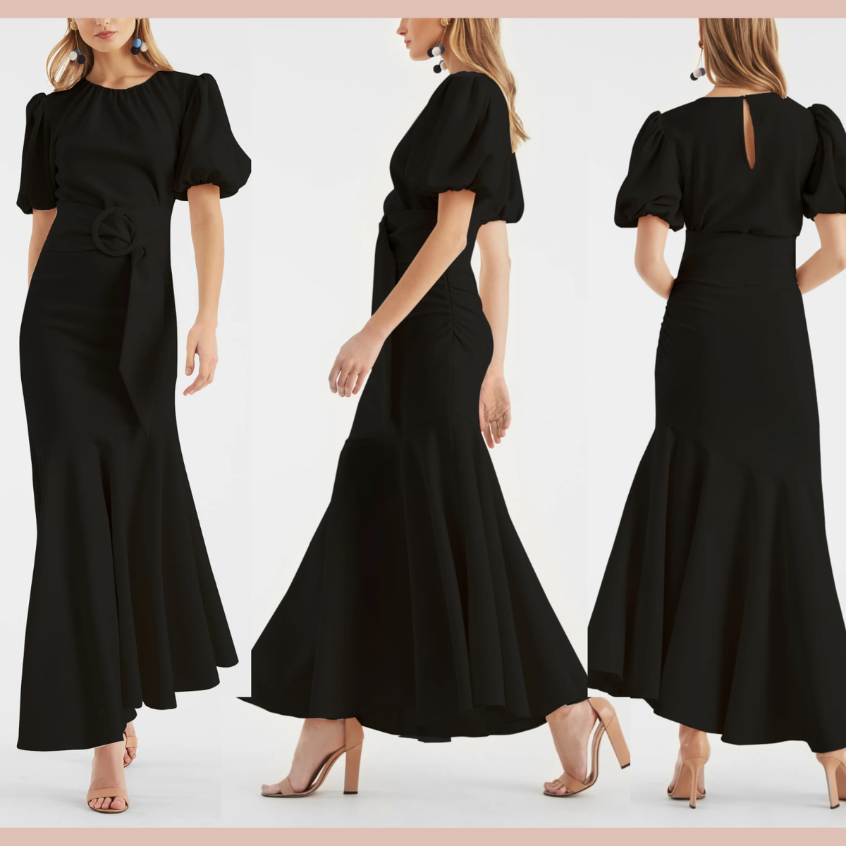 NWT Sachin Babi 20W Camila Belted Mermaid Crepe Midi Dress in Black  J1537