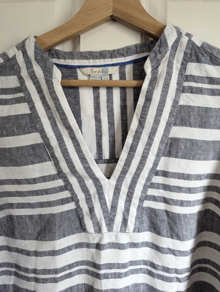 Boden Grey White Stripe Linen Tunic Top Blouse Size 12 eBay