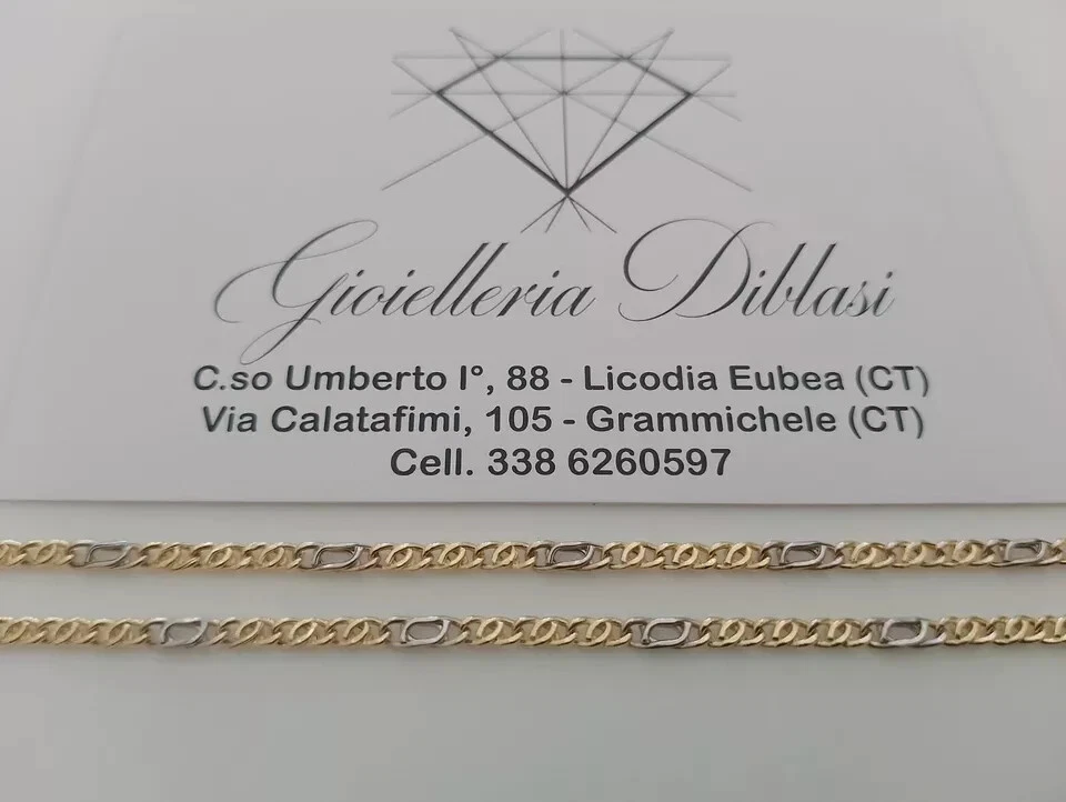 18K YELLOW WHITE GOLD CHAIN 3 MM FLAT CLASSIC EYE LINK 19.7 INCH. MADE IN ITALY - Image 4 of 4