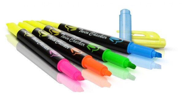 4 Textmarker Twinchecker Doppelmaler Gelb + Pink, Orange, GrüN Und Blau-image