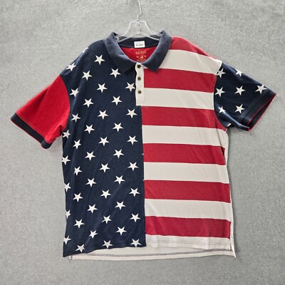 RedHead Men Polo Shirt 2XL Blue America Patriotic Flag Short Sleeve Collar