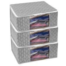 Printed Saree Cover Set of 3 Non-Woven Cloth Storage/Wardrobe Organize Grey