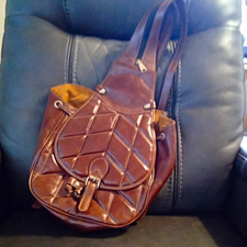 Brown Quilted Backpack Drawstring Buckle Zip,...