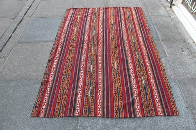 Vintage Tribal Nomadische Handgemacht Orientalisch Rot Blau Wolle Jajim Kelim