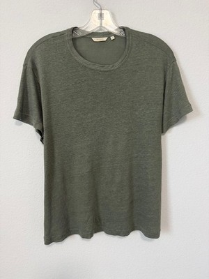 Aimé Leon Dore 100% Linen Short Sleeve Round Neck Olive Green T-Shirt Size XS
