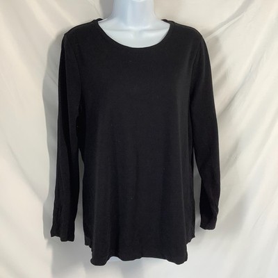 Denim & Co Black Long Sleeve Top UK L Pima Cotton Crew Neck Casual Basic Tee
