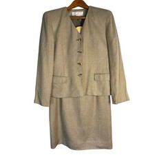 Rena Rowan Seville Beige  Gray Two Piece Skirt Suit Size 8