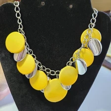 Silver Tone And Yellow Chunky Statement Necklace 22 To 24"